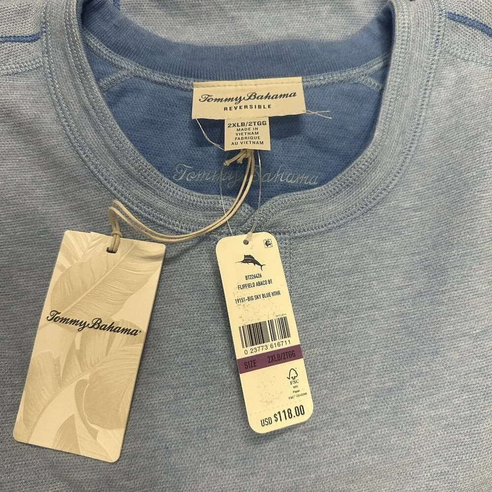Tommy Bahama 2XB Big Sky Blue Heather Reversible Flipshore Abaco Sweatshirt - Picture 3 of 9